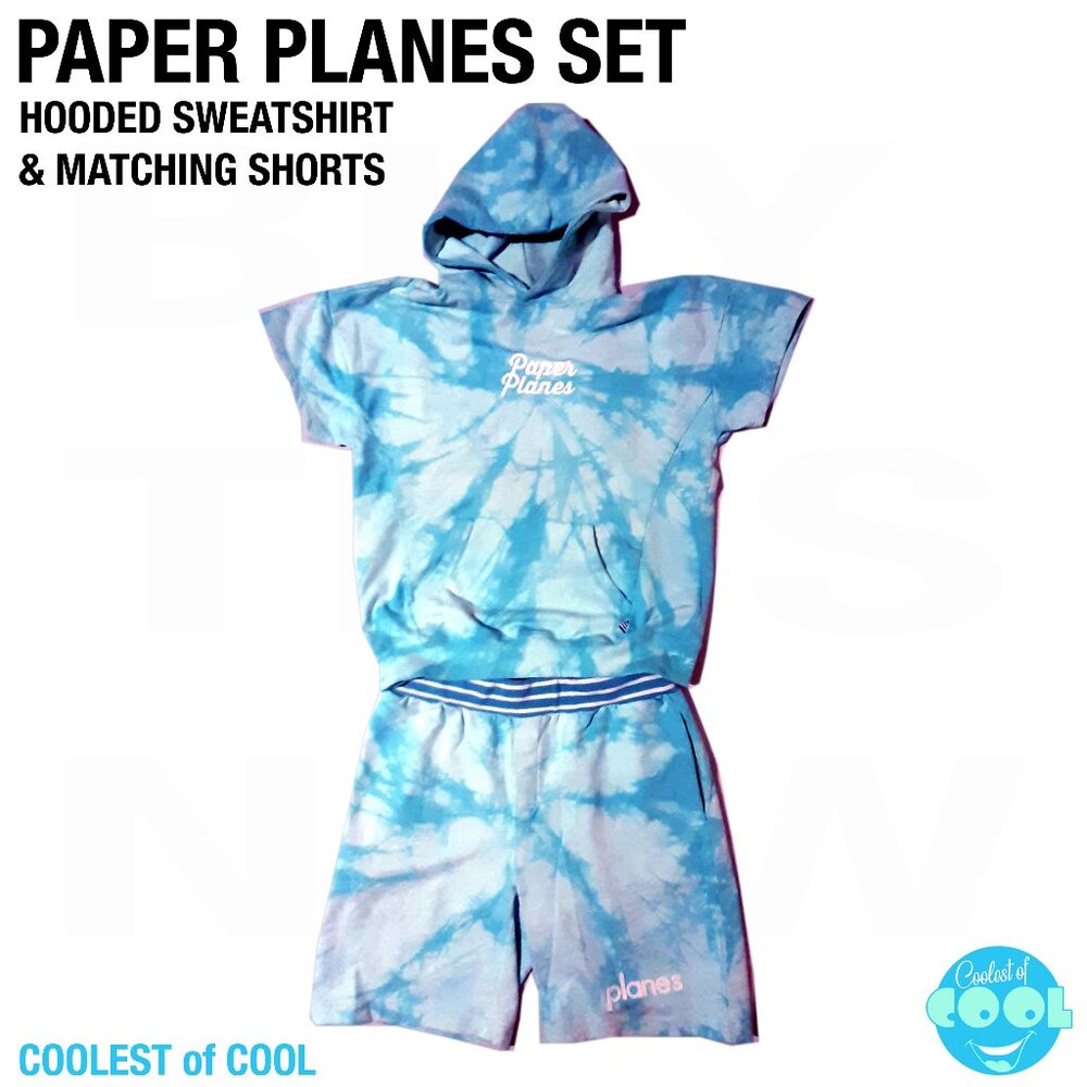 Rare Paper Planes size Large hoodie matching Shorts set baby blue tie dye Jay Z